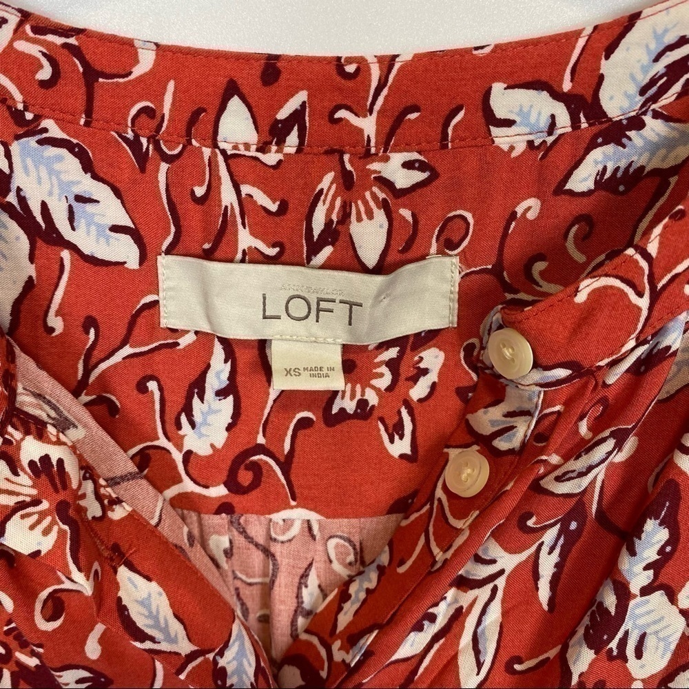 LOFT Red Floral Long Sleeve Dress - Picture 4 of 8